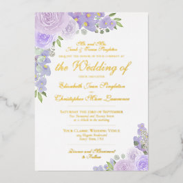 Elegante Lavender Lila Floralfeier Folieneinladung