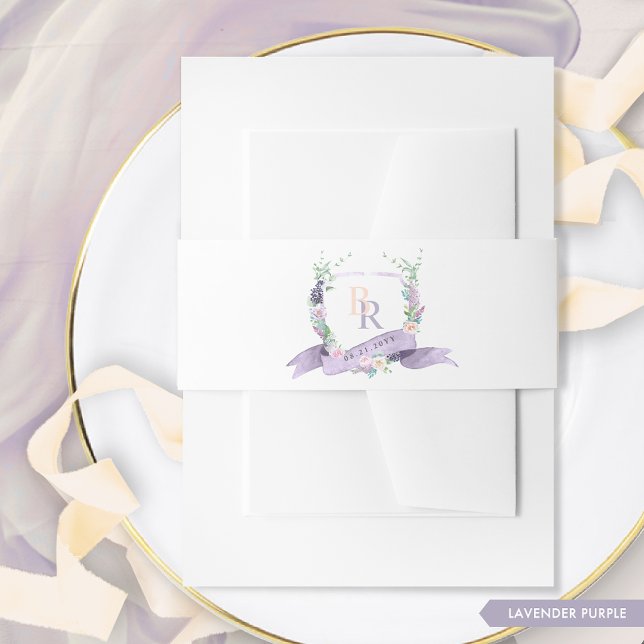 Elegante Lavender Lila Monogram Wappen Wedding Einladungsbanderole (Von Creator hochgeladen)