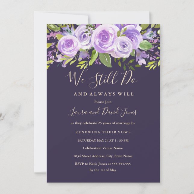 Elegante Lavender Rose Floral Wedding Vow Erneueru Einladung (Vorderseite)