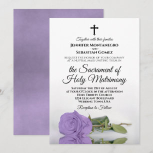 Elegante Lavender Rose Moderne katholische Hochzei Einladung