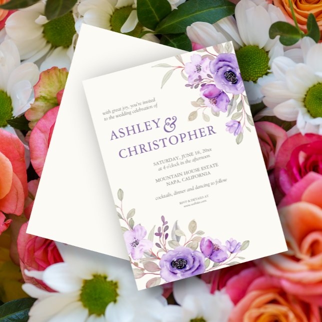 Elegante Lavender Watercolor Floral Bouquet Weddin Einladung (Von Creator hochgeladen)