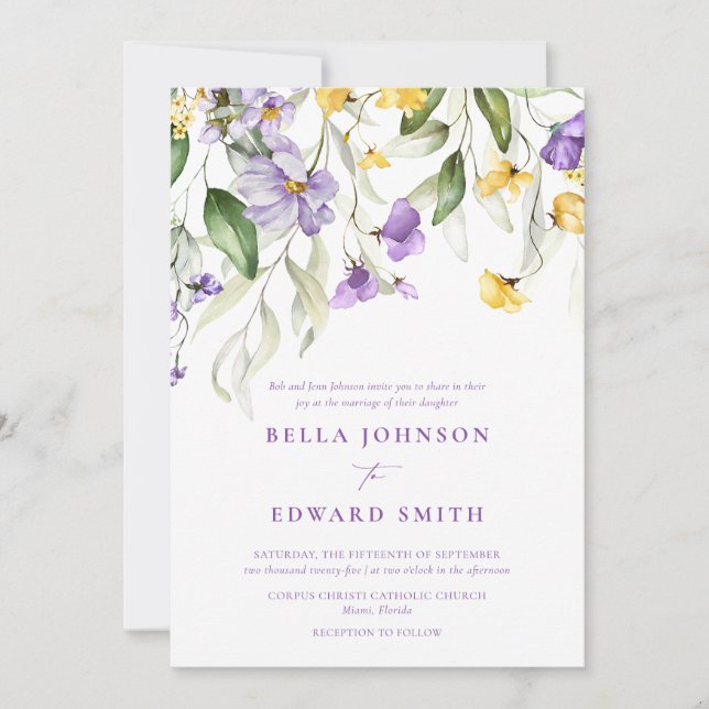 Elegante Lavender Watercolor Floral Wedding Einladung (Vorderseite)