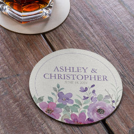 Elegante Lavender Watercolor Floral Wedding Runder Pappuntersetzer