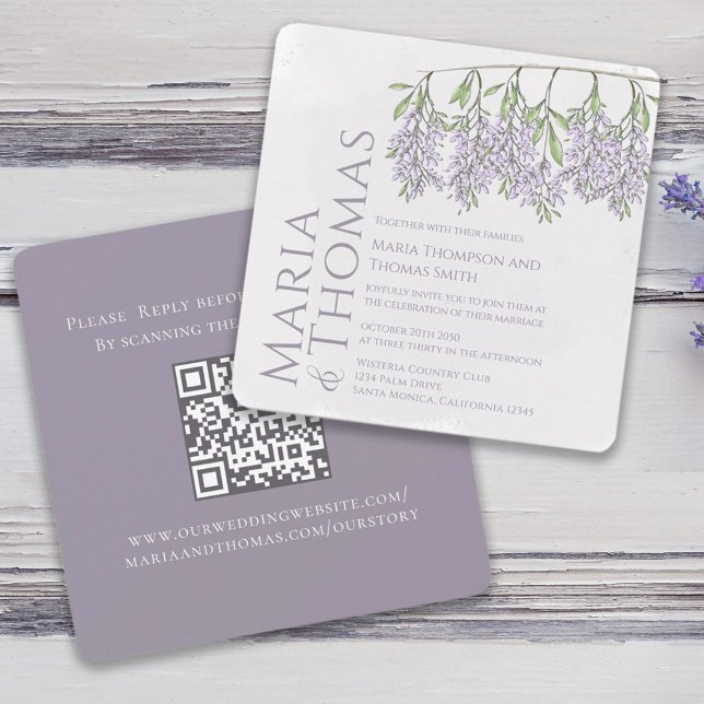 Elegante Lavender Wedding Wisteria Custom Einladung (Watercolor lilac lavender floral typography design. )