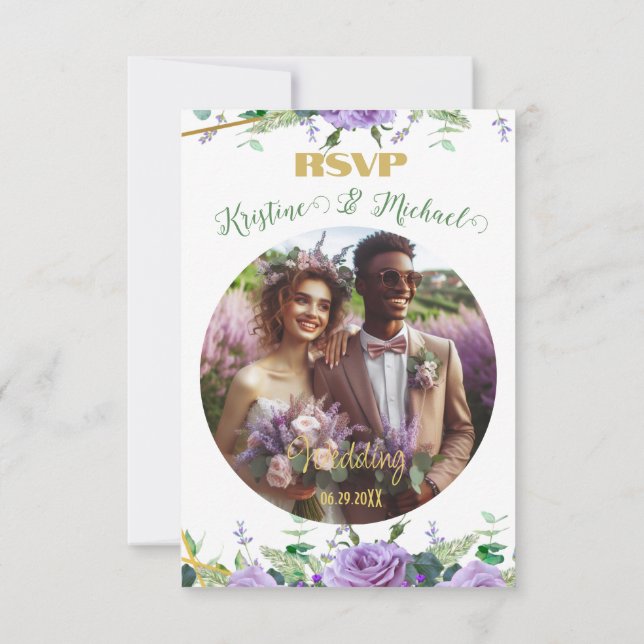 Elegante Lavender Wildblume Custom RSVP Karte (Rückseite)