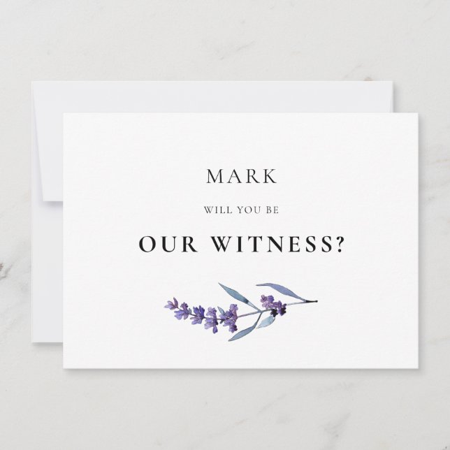 Elegante Lavender Witness-Karte Einladung (Vorderseite)