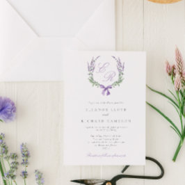 Elegante Lavender Wreath & Bow Monogram Wedding Einladung