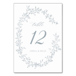 Elegante Leaf Wreath Botanical Dusty Blue Wedding Tischnummer