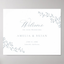 Elegante Leaf Zweigstelle Botanical Blue Wedding W Poster
