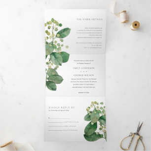 ELEGANTE LEAFENFLIEGE GREENERY WATERCOLOR WEDD DREIFACH GEFALTETE EINLADUNG