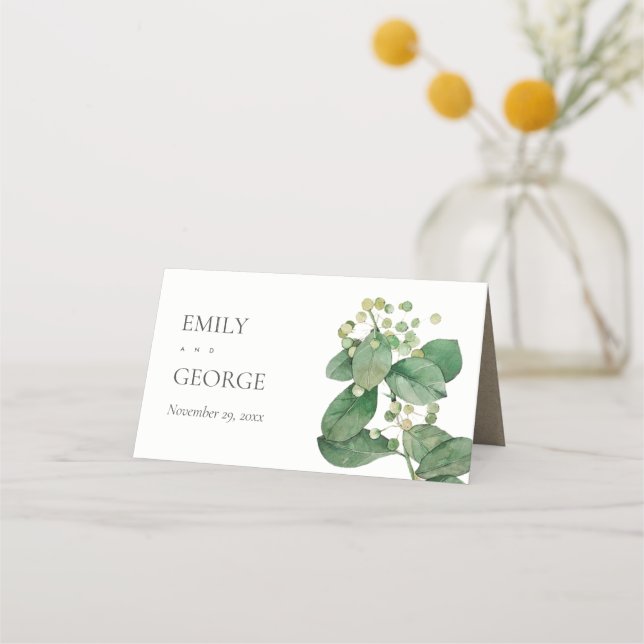 ELEGANTE LEAFENFOLIAGE GREENERY WATERCOLOR FLORAL PLATZKARTE (Rückseite)