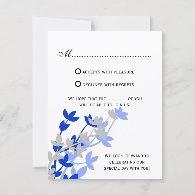 Elegante Leafy in Blue Silver RSVP Cards (Rückseite)