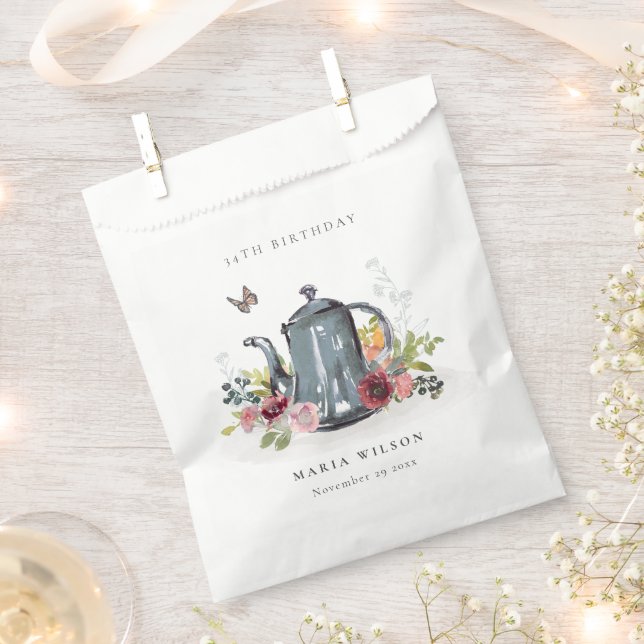 Elegante Leafy Rose Blumenkohl Teapot jedes Alter  Geschenktütchen (Ausgeschnitten)