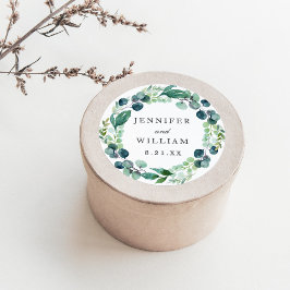 Elegante Leafy Watercolor Botanische Hochzeit Runder Aufkleber