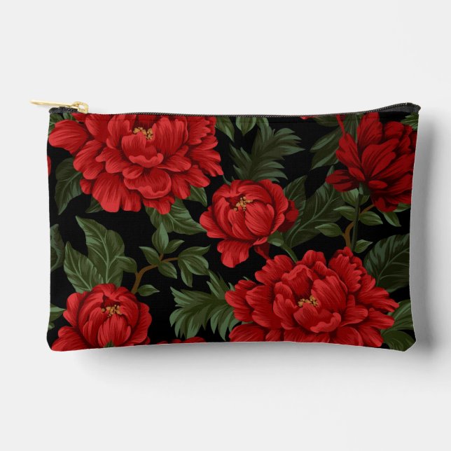 Elegante, lebendige Rote Peonies im Blut Zubehörtasche (Vorderseite)