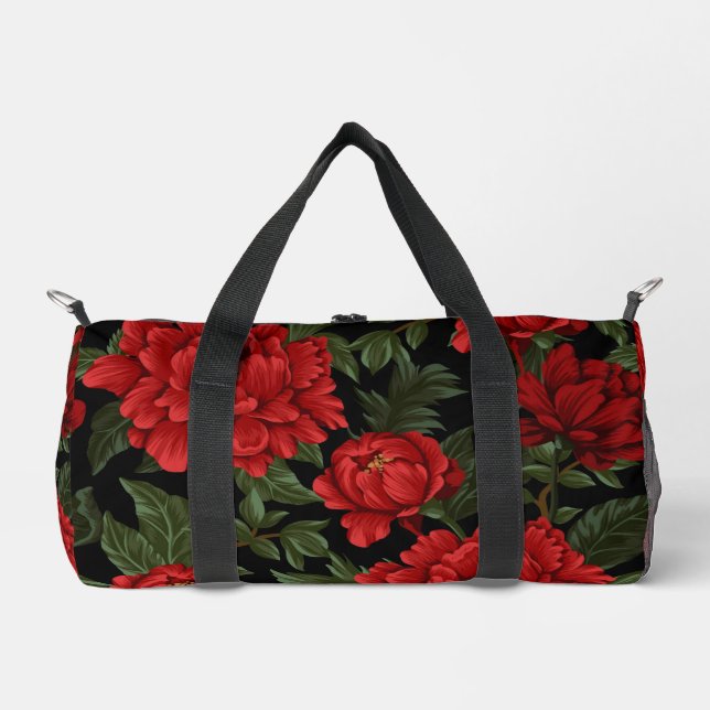 Elegante, lebendige rote Pflaumen im Blut Duffle Bag (Vorderseite)