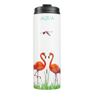 Elegante lebhafte korallenrosa Flamingos & Schilfp Thermosbecher