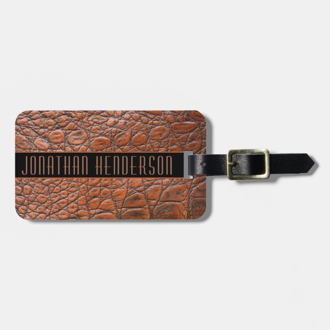 Elegante Ledertextur Männer Personalisiert Gepäckanhänger (Vorderseite horizontal)