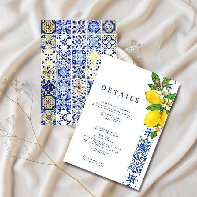 Elegante Lemon & Blue Mediterrane Einschließungska Begleitkarte (Von Creator hochgeladen)