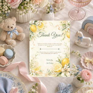 Elegante Lemon Botanical Babyparty Dankeskarte