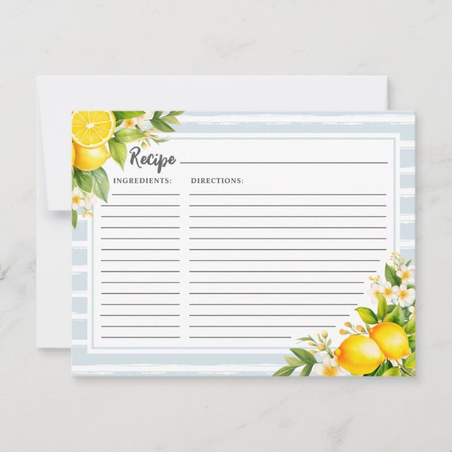 Elegante Lemon Brautparty Rezept Karte (Vorderseite)