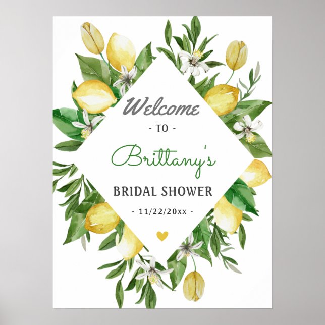 Elegante Lemon Citrus Brautparty Begrüßungszeichen Poster (Vorne)