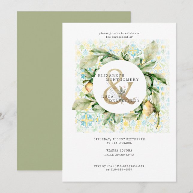 Elegante Lemon Grove Wedding Engagement Party Einladung (Vorne/Hinten)