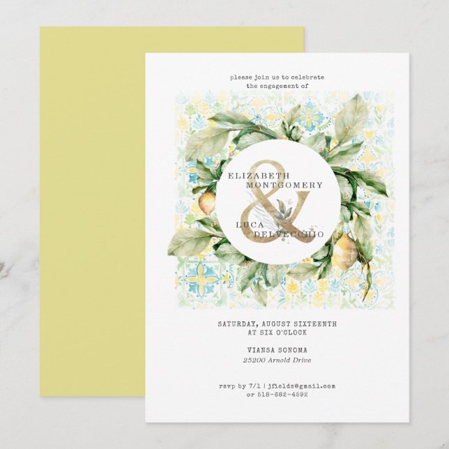 Elegante Lemon Grove Wedding Engagement Party Einladung (Vorne/Hinten)