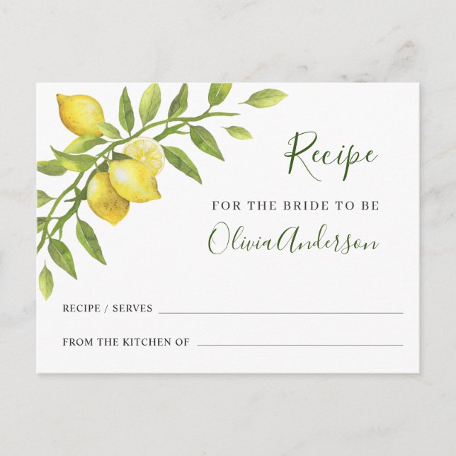 Elegante Lemons Grüne Brautparty Rezept Karte (Vorderseite)