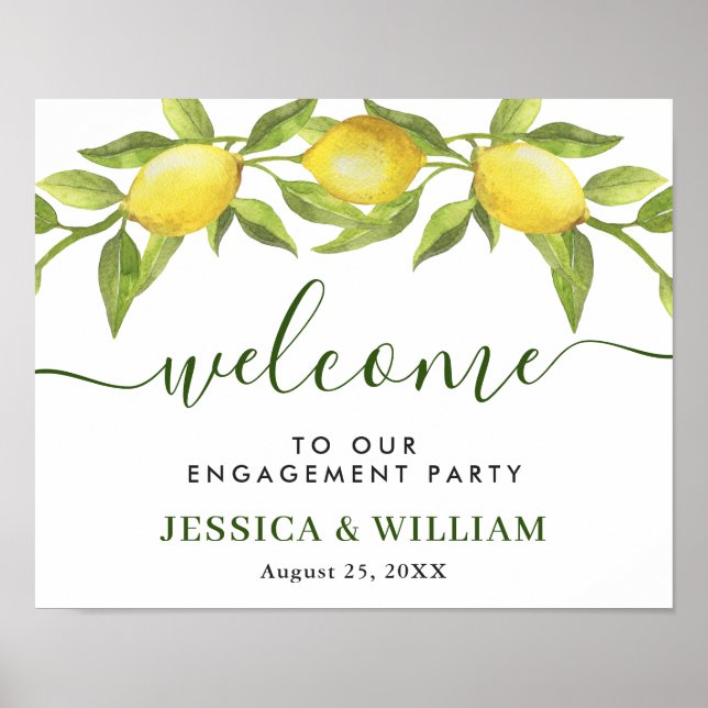 Elegante Lemons Grüne ENGAGEMENT PARTY Willkommen Poster (Vorne)