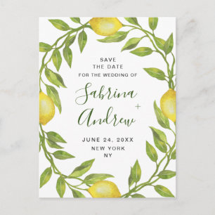 Elegante Lemons Grüne Hochzeit speichern das Datum Postkarte