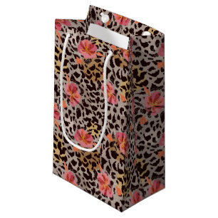 Elegante Leopard Animal Print Tropical Pink Blume Kleine Geschenktüte