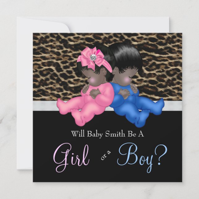 Elegante Leopard Baby Gender Reveal Dusche Einladung (Vorderseite)