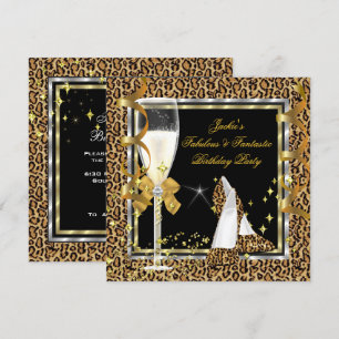 Elegante Leopard Black Silver Gold Geburtstagspart Einladung