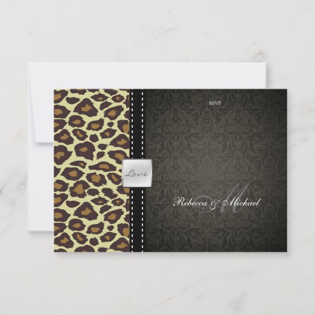 Elegante Leopard/Damask RSVP-Karte RSVP Karte (Vorderseite)