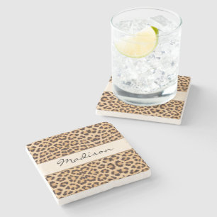 Elegante Leopard drucken schwarz braun Skriptname Steinuntersetzer
