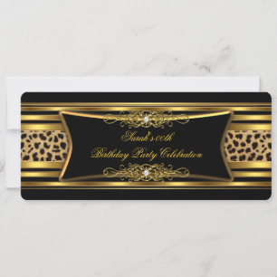 Elegante Leopard Geburtstagsparty Black Gold Einladung