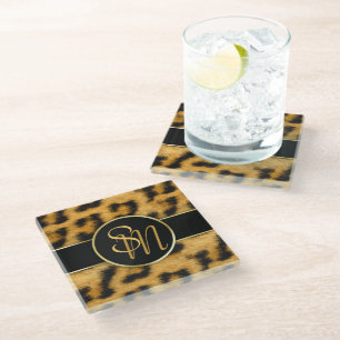 Elegante Leopard Print Monogram - Glass Untersetze Glasuntersetzer