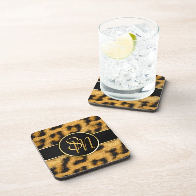 Elegante Leopard Print Monogram - Plastic Unterset Untersetzer (Rechte Seite)