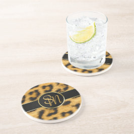 Elegante Leopard Print Monogram - Sandstone Unters Getränkeuntersetzer