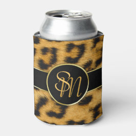 Elegante Leopard Print Monogram Script - Can Coole Dosenkühler
