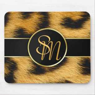 Elegante Leopard Print Monogram Script - Mousepad