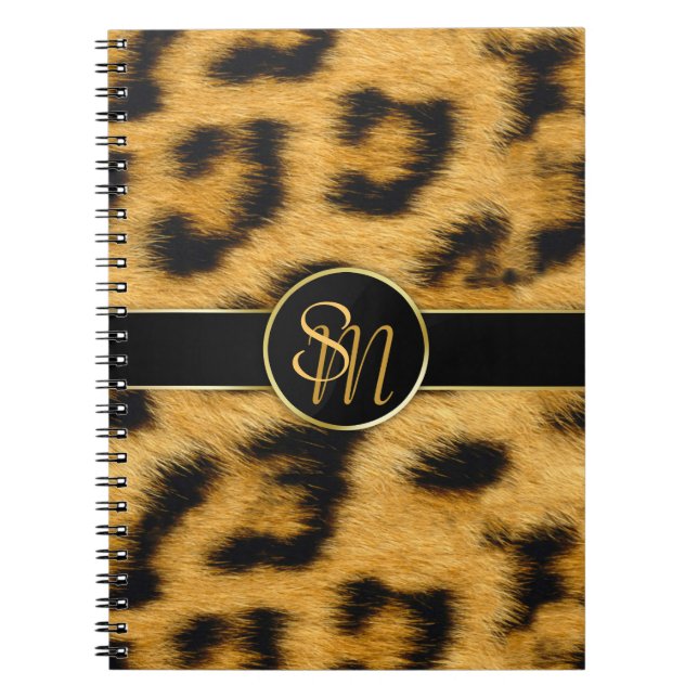 Elegante Leopard Print Monogram Script - Notebook Notizblock (Vorderseite)