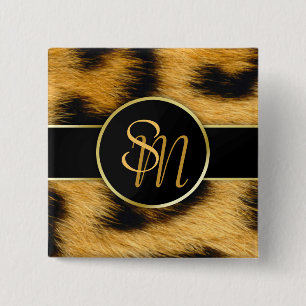 Elegante Leopard Print Monogram Script - Schaltflä Button