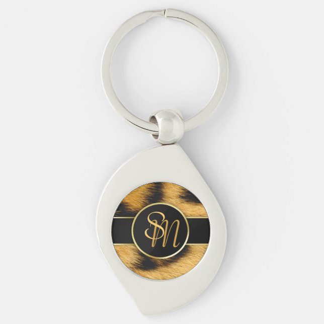 Elegante Leopard Print Monogram Script - Schlüssel Schlüsselanhänger (Vorderseite)