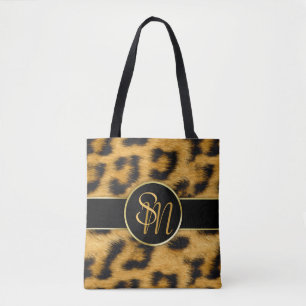 Elegante Leopard Print Monogram Script - Tote Bag Tasche