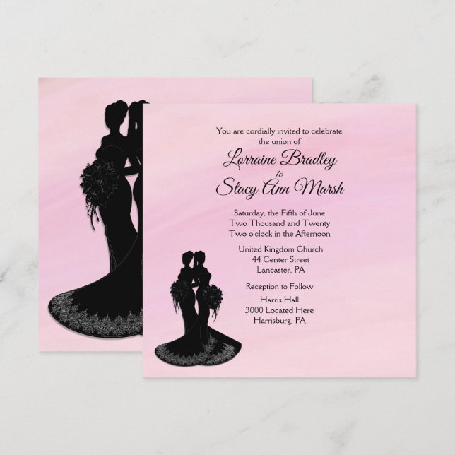 Élégante Lesbienne. rose faire-part de mariage (Devant / Derrière)