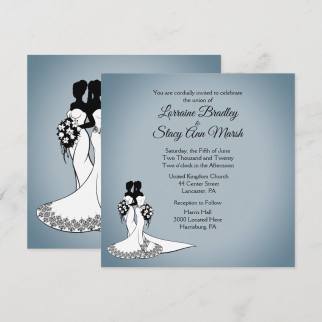 Elegante Lesbische Hochzeitseinladung Einladung (Vorne/Hinten)