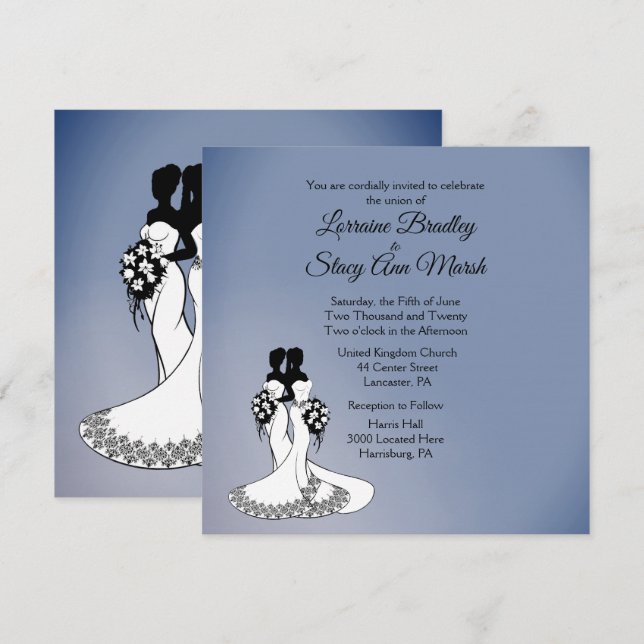 Elegante Lesbische Hochzeitseinladung Einladung (Vorne/Hinten)