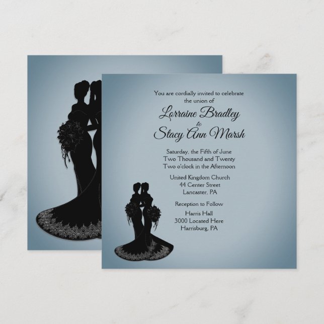 Elegante Lesbische Hochzeitseinladung Einladung (Vorne/Hinten)